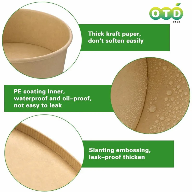Biodegradable Kraft Paper Salad Bowl Environmental Friendly Disposable Take Out Food Container For Meal Prep And Multiple Use