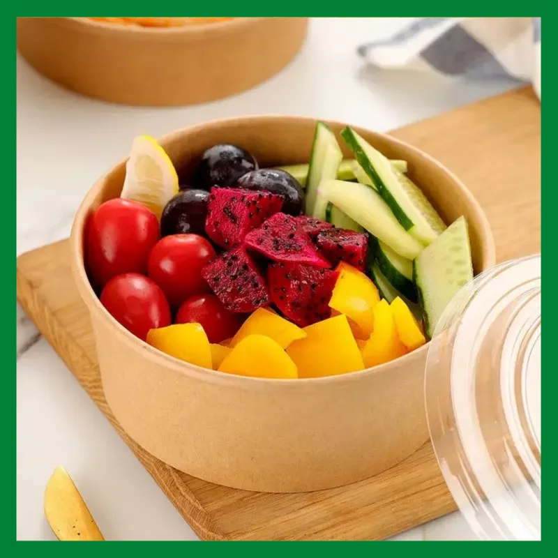 Biodegradable Kraft Paper Salad Bowl Environmental Friendly Disposable Take Out Food Container For Meal Prep And Multiple Use