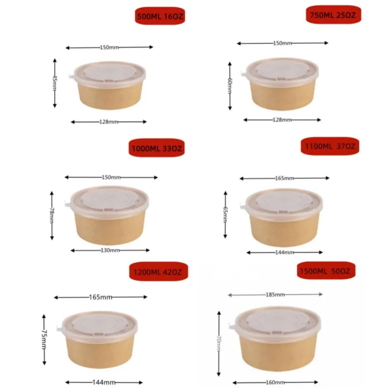 Biodegradable Kraft Paper Salad Bowl Environmental Friendly Disposable Take Out Food Container For Meal Prep And Multiple Use