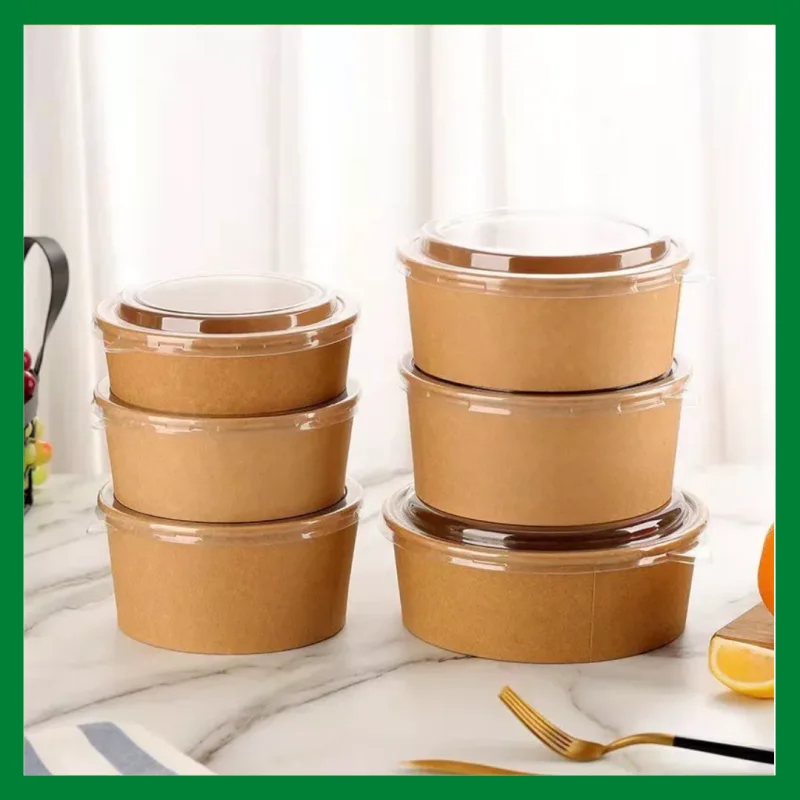 Biodegradable Kraft Paper Salad Bowl Environmental Friendly Disposable Take Out Food Container For Meal Prep And Multiple Use