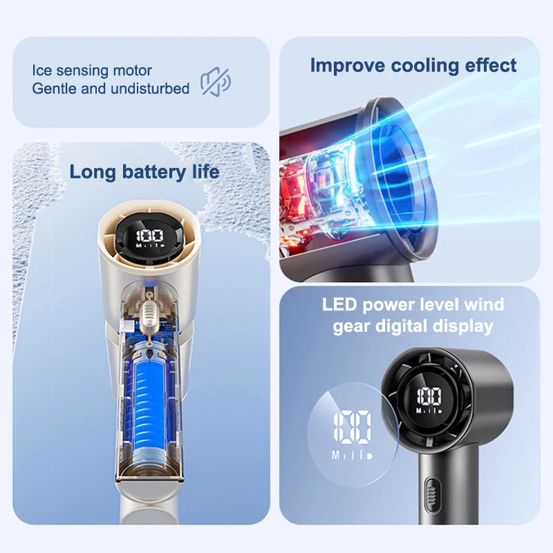 Portable Turbo Handheld Fan 100 Wind Speeds Adjustable Rechargeable LED Digital Mini Pocket Fan For Travel Camping Outdoor
