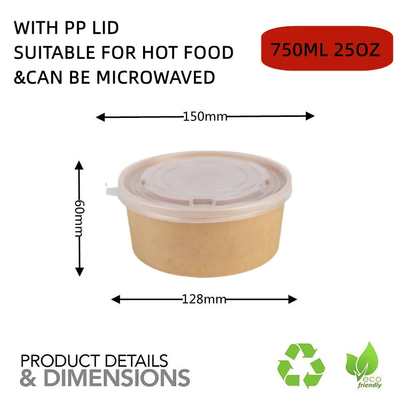 Biodegradable Kraft Paper Salad Bowl Environmental Friendly Disposable Take Out Food Container For Meal Prep And Multiple Use