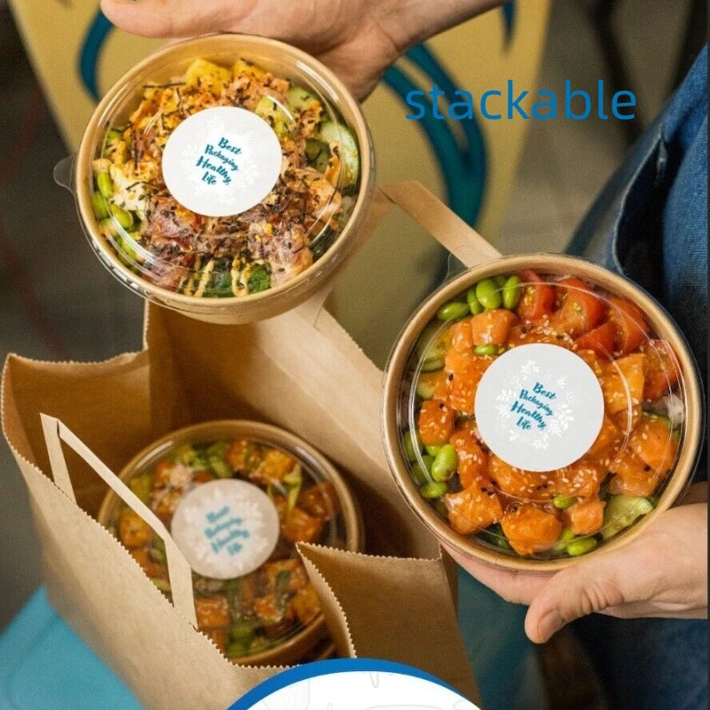 Biodegradable Kraft Paper Salad Bowl Environmental Friendly Disposable Take Out Food Container For Meal Prep And Multiple Use