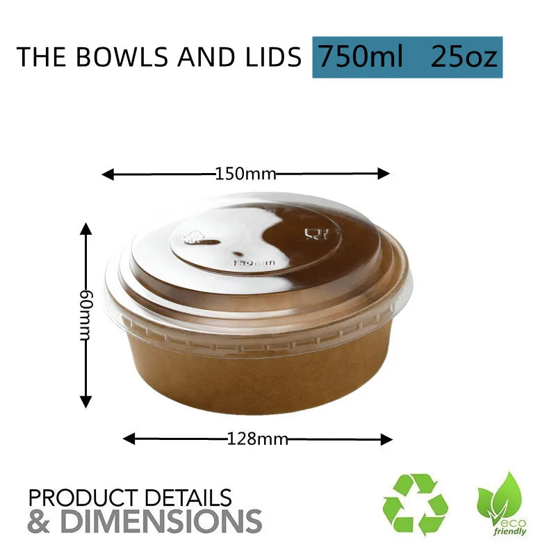 Biodegradable Kraft Paper Salad Bowl Environmental Friendly Disposable Take Out Food Container For Meal Prep And Multiple Use