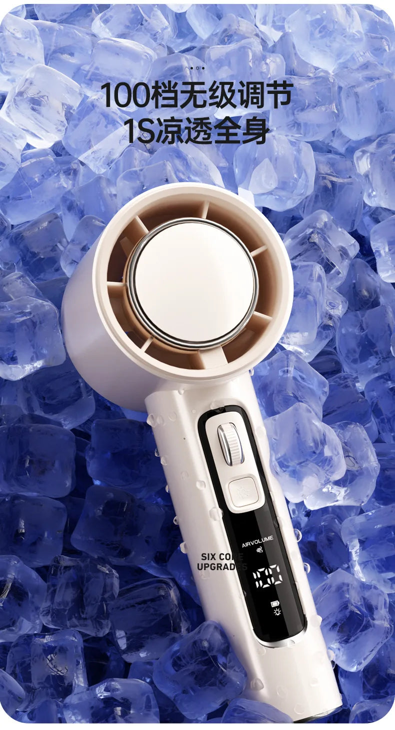 100 Gears Handheld Fan 5000mAh USB Mini Portable Rechargeable High-Speed Turbine Small Fan Desktop Student Electric Fan