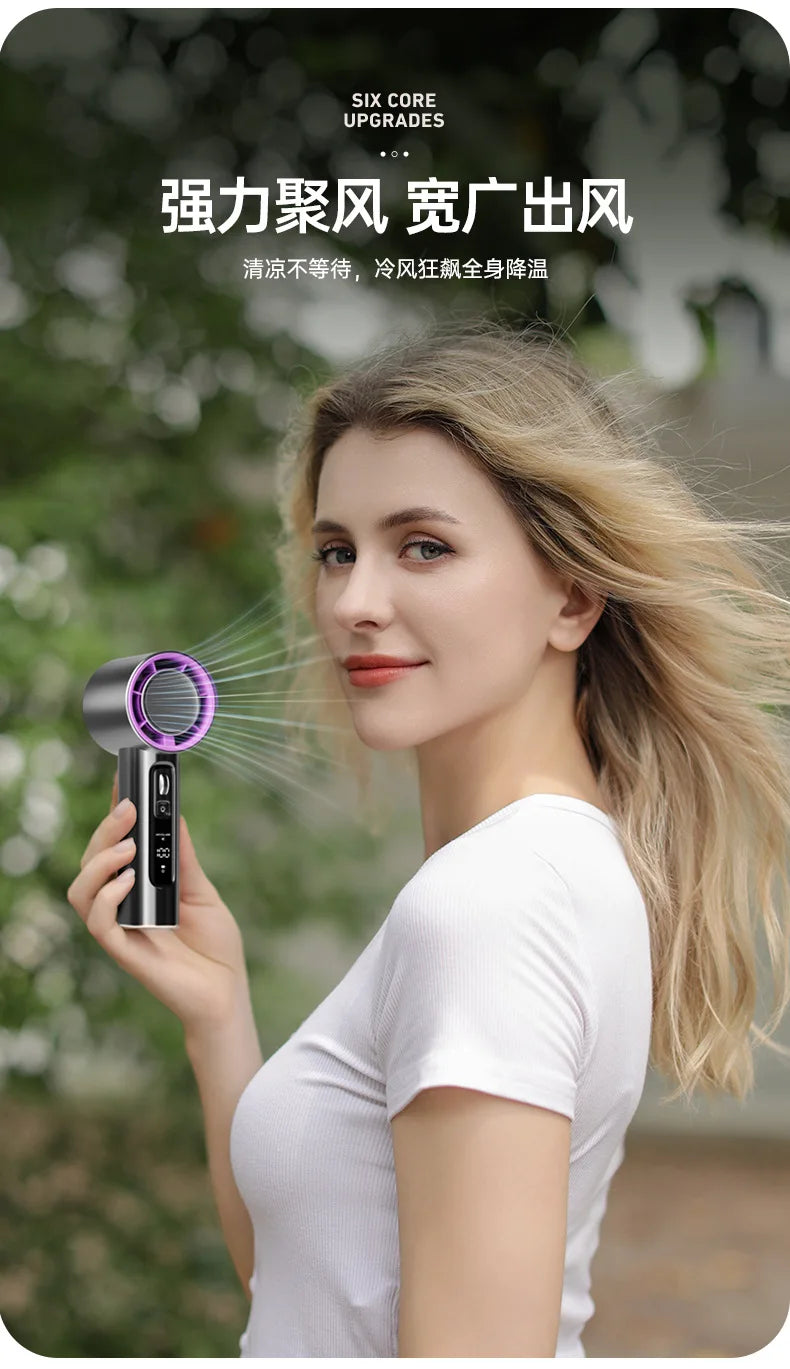 100 Gears Handheld Fan 5000mAh USB Mini Portable Rechargeable High-Speed Turbine Small Fan Desktop Student Electric Fan