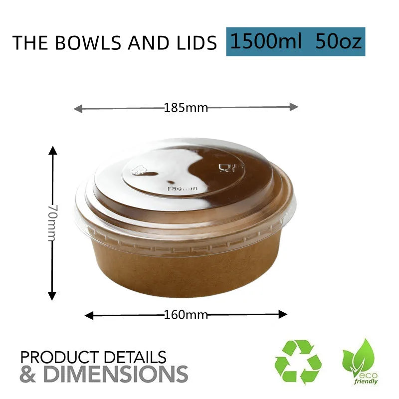 Biodegradable Kraft Paper Salad Bowl Environmental Friendly Disposable Take Out Food Container For Meal Prep And Multiple Use