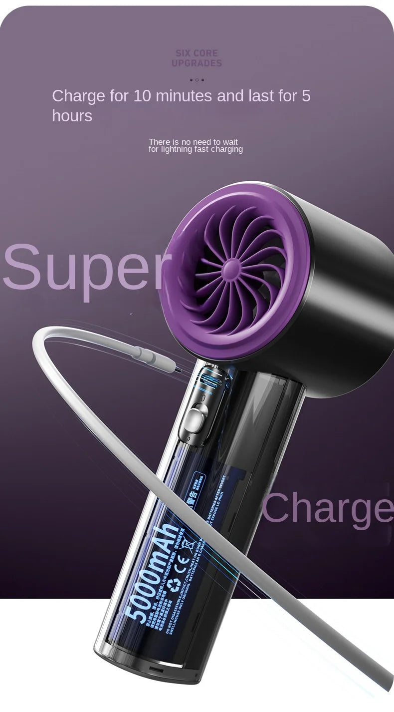 100 Gears Handheld Fan 5000mAh USB Mini Portable Rechargeable High-Speed Turbine Small Fan Desktop Student Electric Fan