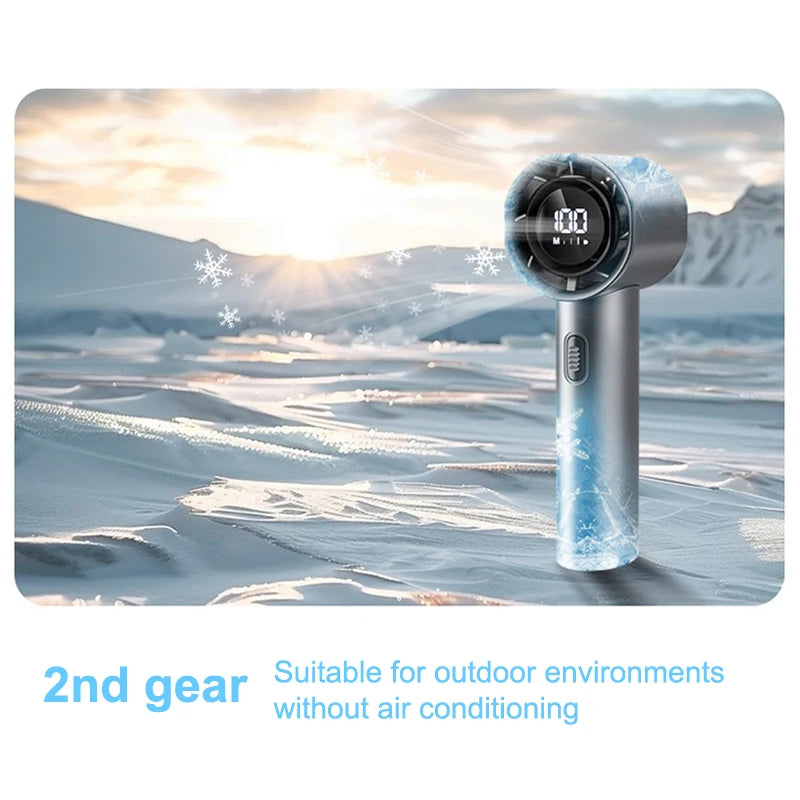 Portable Turbo Handheld Fan 100 Wind Speeds Adjustable Rechargeable LED Digital Mini Pocket Fan For Travel Camping Outdoor