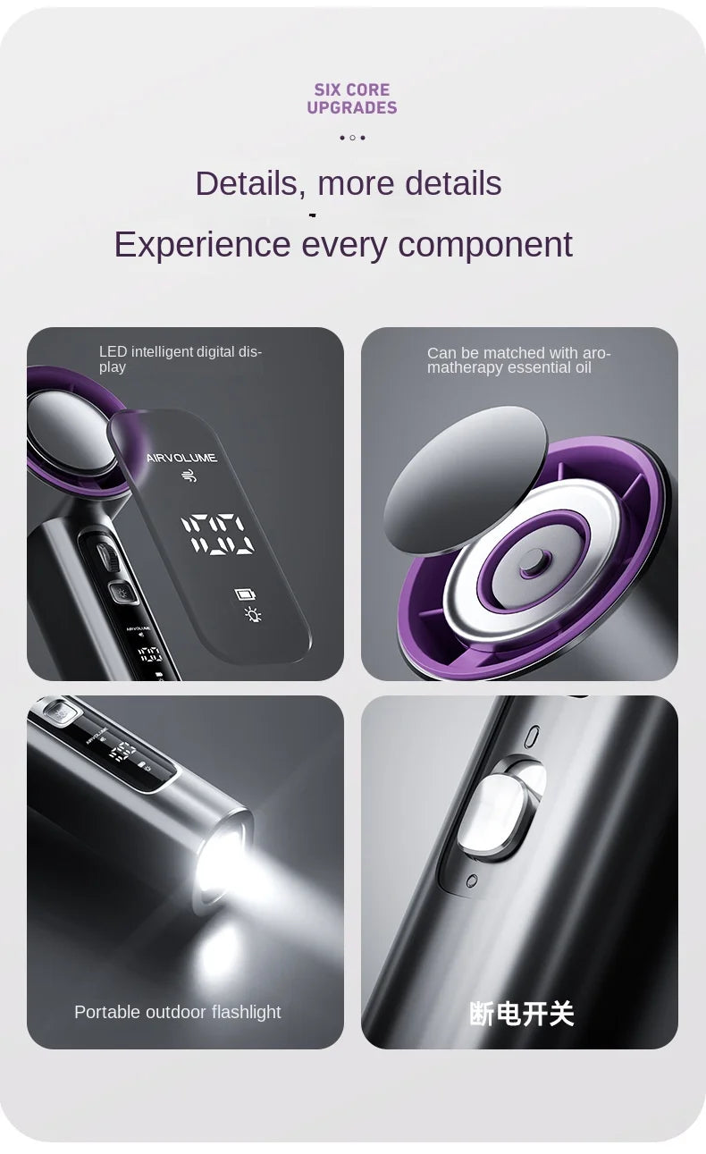 100 Gears Handheld Fan 5000mAh USB Mini Portable Rechargeable High-Speed Turbine Small Fan Desktop Student Electric Fan