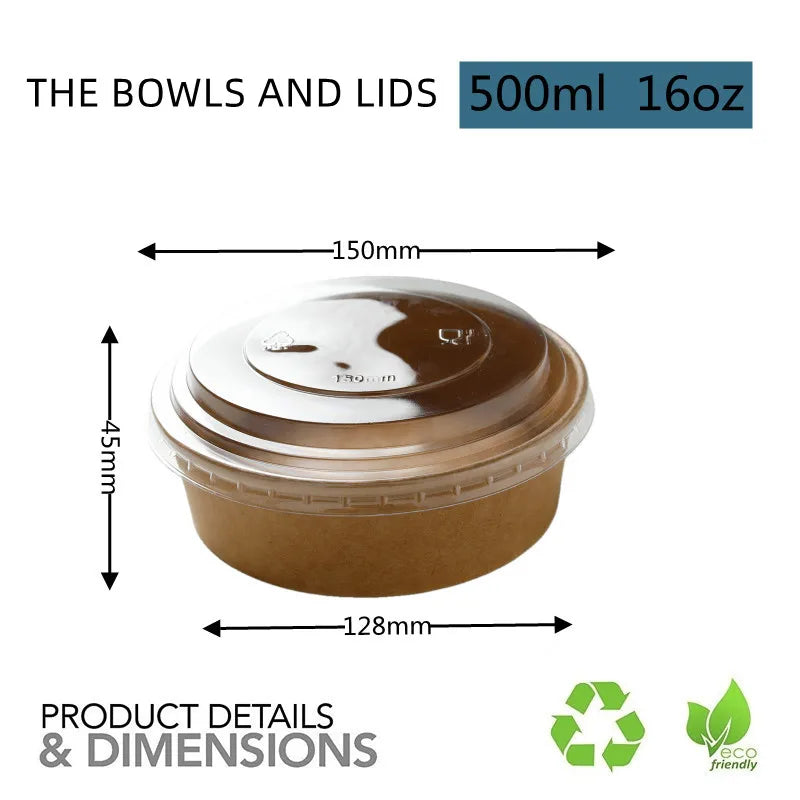 Biodegradable Kraft Paper Salad Bowl Environmental Friendly Disposable Take Out Food Container For Meal Prep And Multiple Use