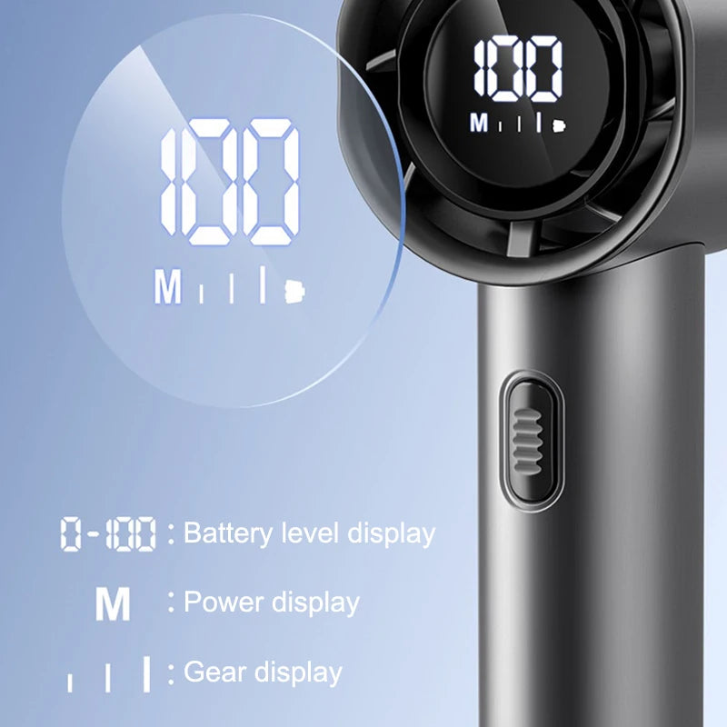 Portable Turbo Handheld Fan 100 Wind Speeds Adjustable Rechargeable LED Digital Mini Pocket Fan For Travel Camping Outdoor