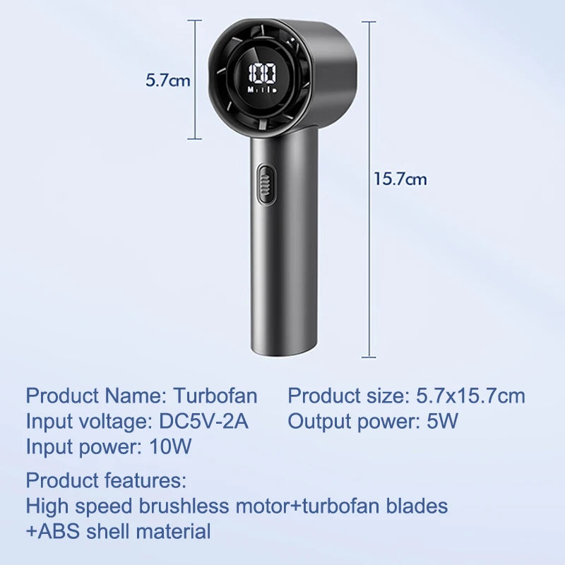 Portable Turbo Handheld Fan 100 Wind Speeds Adjustable Rechargeable LED Digital Mini Pocket Fan For Travel Camping Outdoor