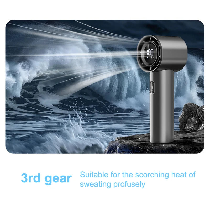 Portable Turbo Handheld Fan 100 Wind Speeds Adjustable Rechargeable LED Digital Mini Pocket Fan For Travel Camping Outdoor