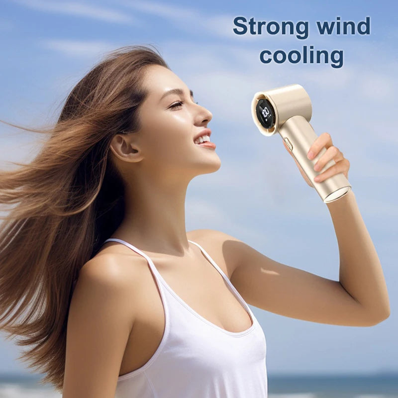 Portable Turbo Handheld Fan 100 Wind Speeds Adjustable Rechargeable LED Digital Mini Pocket Fan For Travel Camping Outdoor