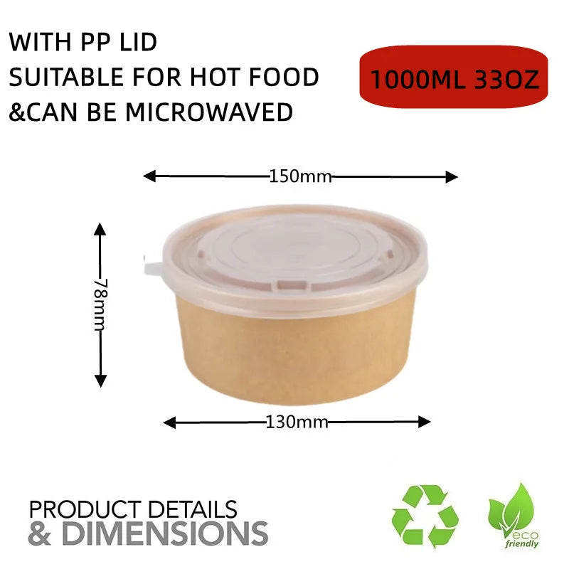 Biodegradable Kraft Paper Salad Bowl Environmental Friendly Disposable Take Out Food Container For Meal Prep And Multiple Use