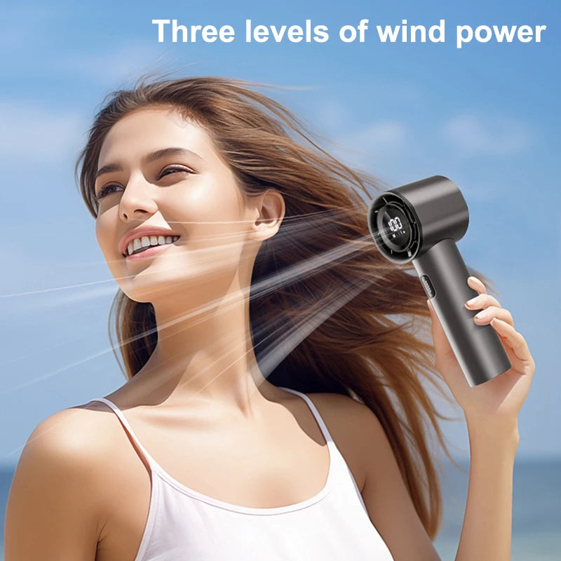Portable Turbo Handheld Fan 100 Wind Speeds Adjustable Rechargeable LED Digital Mini Pocket Fan For Travel Camping Outdoor