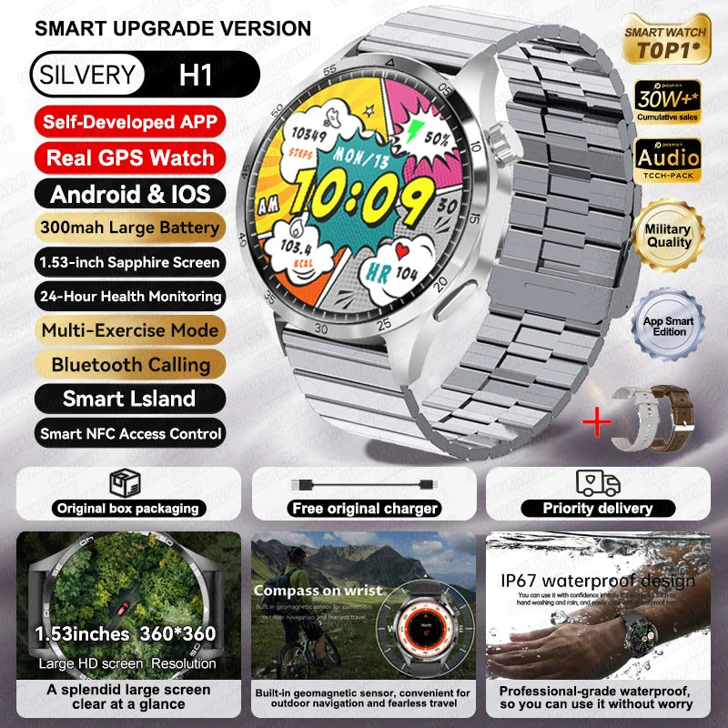 For HUAWEI IOS Outdoor Sport GPS Smart Watch Men 1.53-inch HD AMOLED Screen IP68 Waterproof Bluetooth Call NFC Smartwatch 2024