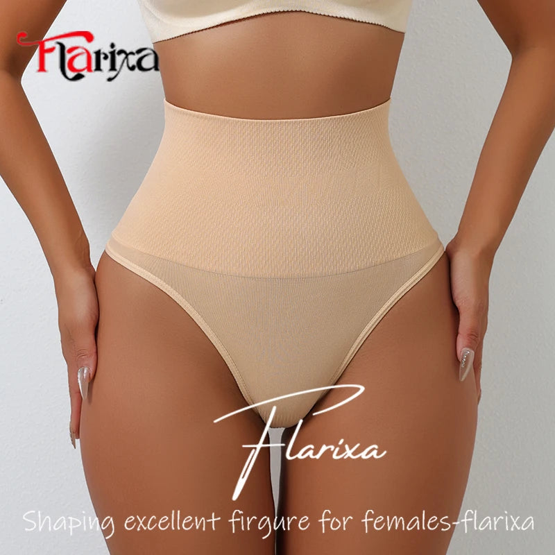 Flarixa Seamless Compression Thong Waist Cincher Body Shaper Panties Comfortable Control Briefs for Women High Waist Slimmer