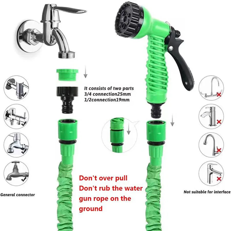 25FT-200FT Expandable Magic Hose 7 Water Spraying Functions Gun Durable Materials Home Garden Watering Tools Lightweight Design