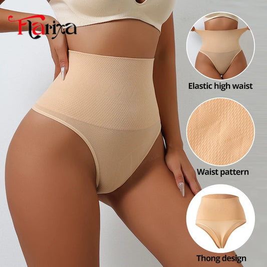Flarixa Seamless Compression Thong Waist Cincher Body Shaper Panties Comfortable Control Briefs for Women High Waist Slimmer