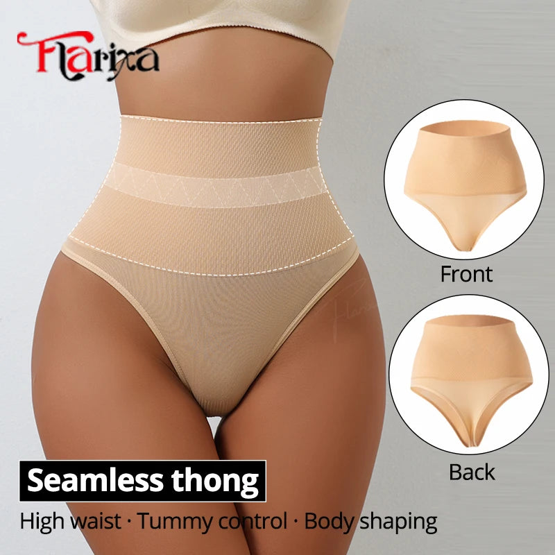 Flarixa Seamless Compression Thong Waist Cincher Body Shaper Panties Comfortable Control Briefs for Women High Waist Slimmer