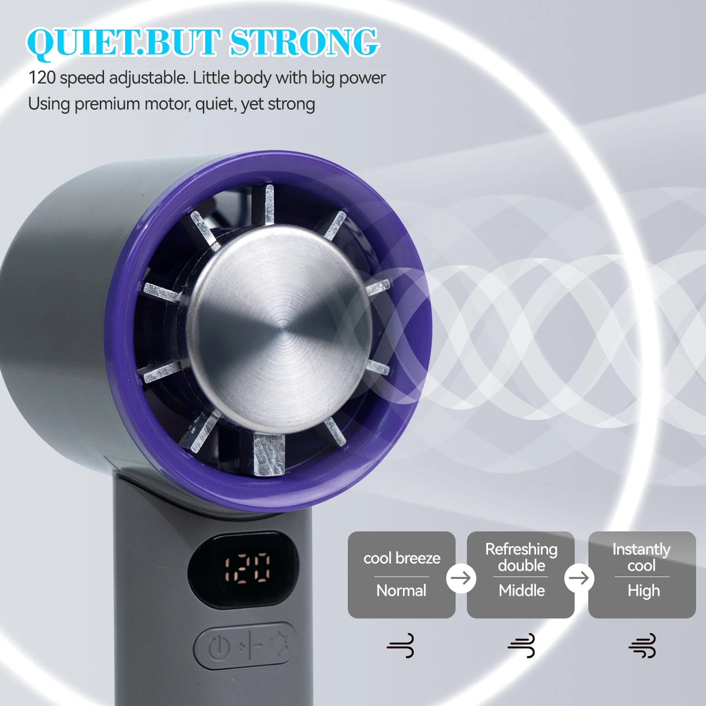 3000mAh Portable mini Fan 120 Wind Speeds Instant Cooling with Ice Mode Handheld fan USB Rechargeable electric fans Camping Fan