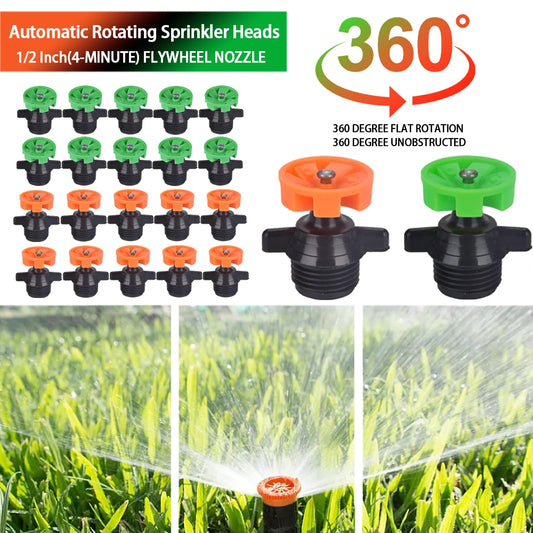 360 Degree Automatic Rotating Sprinkler Heads, Garden Lawn Irrigation 1/2"（4-point flywheel） Male Thread Rotating Nozzle