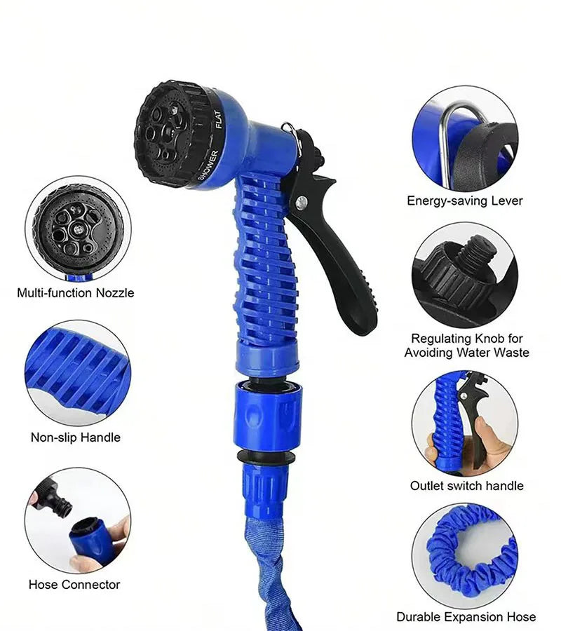 25FT-200FT Expandable Magic Hose 7 Water Spraying Functions Gun Durable Materials Home Garden Watering Tools Lightweight Design