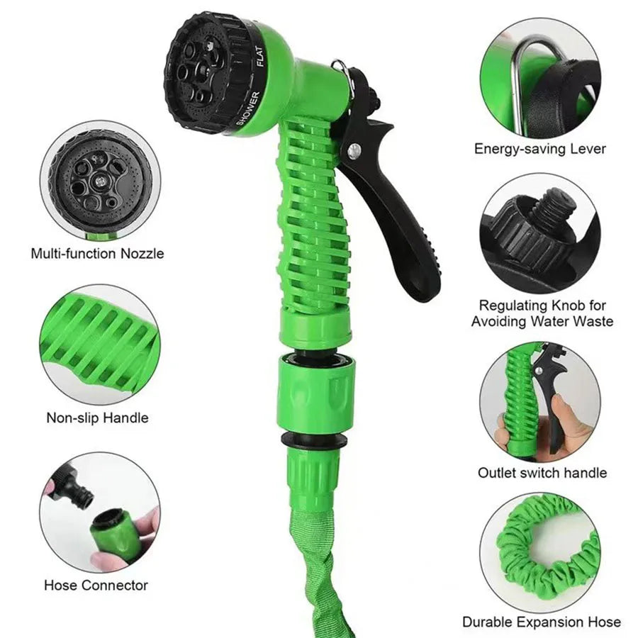 25FT-200FT Expandable Magic Hose 7 Water Spraying Functions Gun Durable Materials Home Garden Watering Tools Lightweight Design