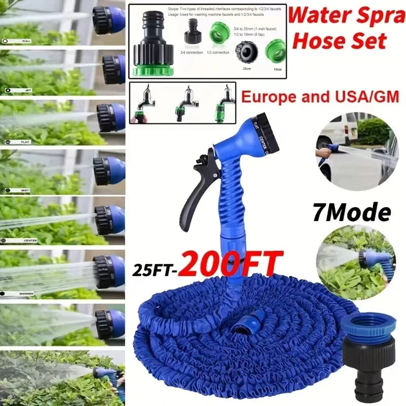 25FT-200FT Expandable Magic Hose 7 Water Spraying Functions Gun Durable Materials Home Garden Watering Tools Lightweight Design