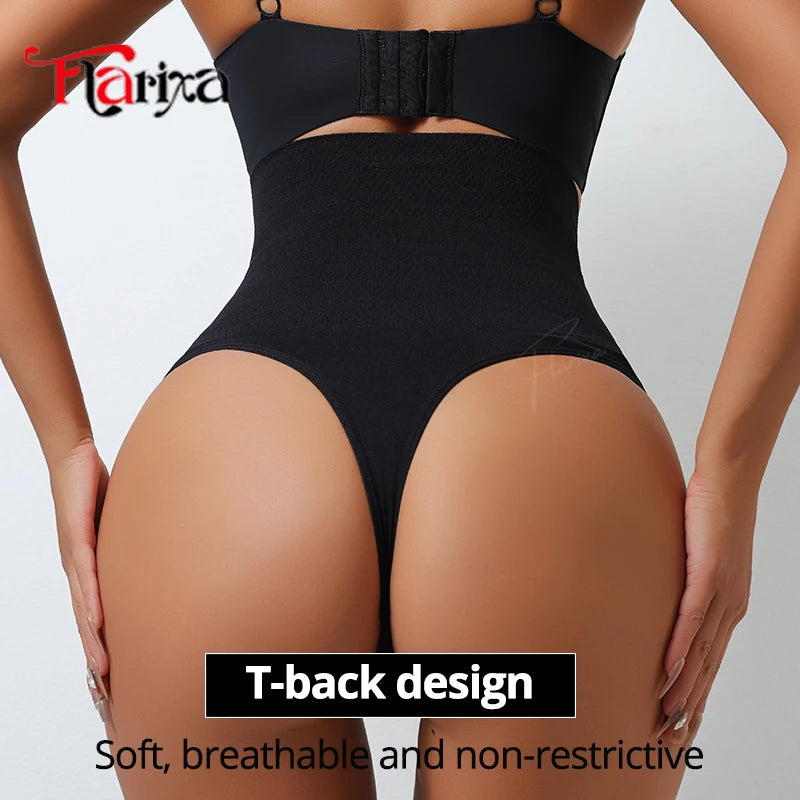 Flarixa Seamless Compression Thong Waist Cincher Body Shaper Panties Comfortable Control Briefs for Women High Waist Slimmer