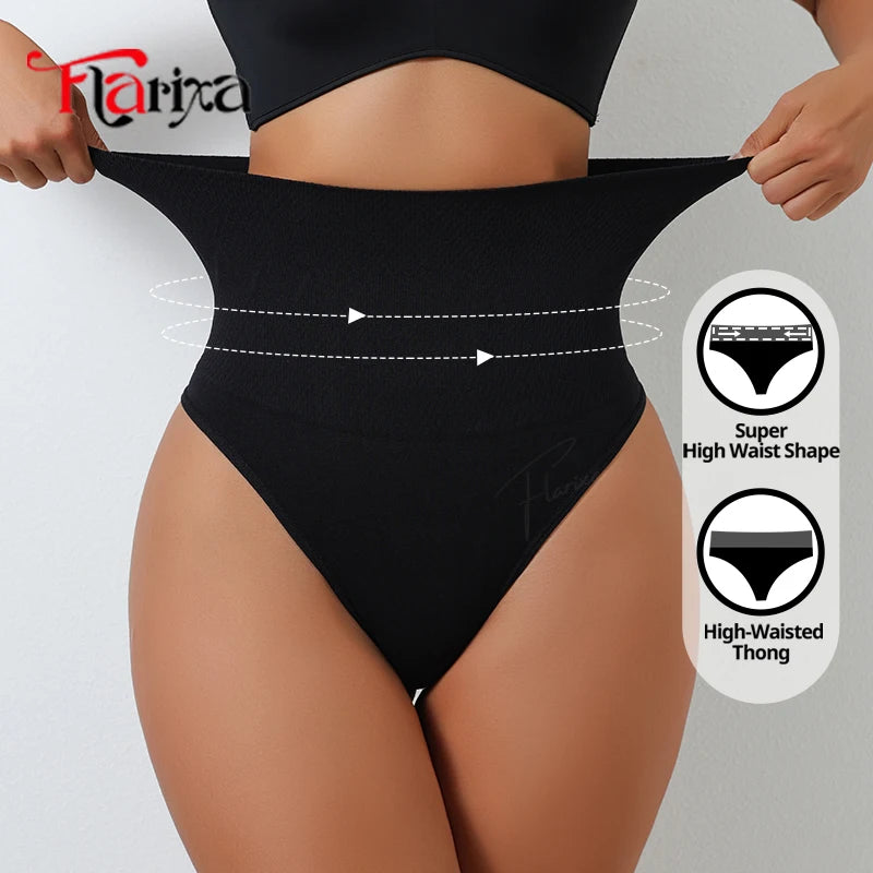 Flarixa Seamless Compression Thong Waist Cincher Body Shaper Panties Comfortable Control Briefs for Women High Waist Slimmer